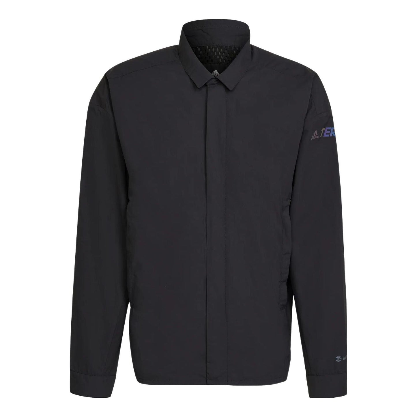 Men's adidas Terrex C Myshelter W.r Colorful Logo Stripe Printing Lapel Jacket Black H65697