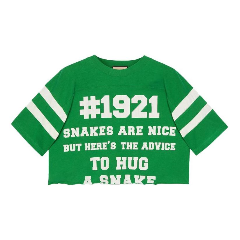 Men's Gucci SS21 1921 Series Alphabet Numeric Printing Short Sleeve Green T-Shirt 659757-XJDHH-3521