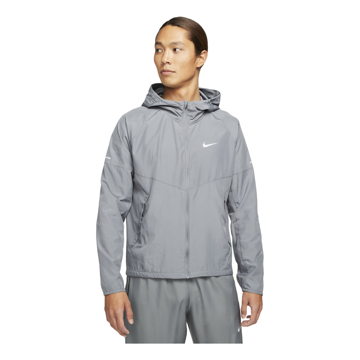 Men's Nike As Nk Rpl Miler Jkt Reflective Logo Printing Woven Sports Hooded Jacket Gray DD4747-084