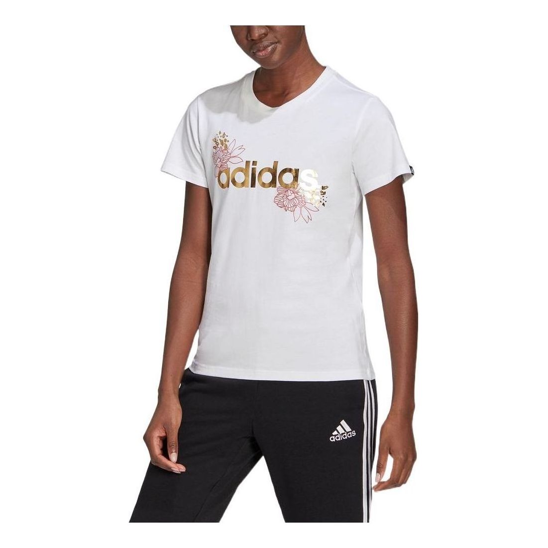 (WMNS) adidas Linear Foil Graphic T-Shirt Asia Sizing 'White Gold' GV4243