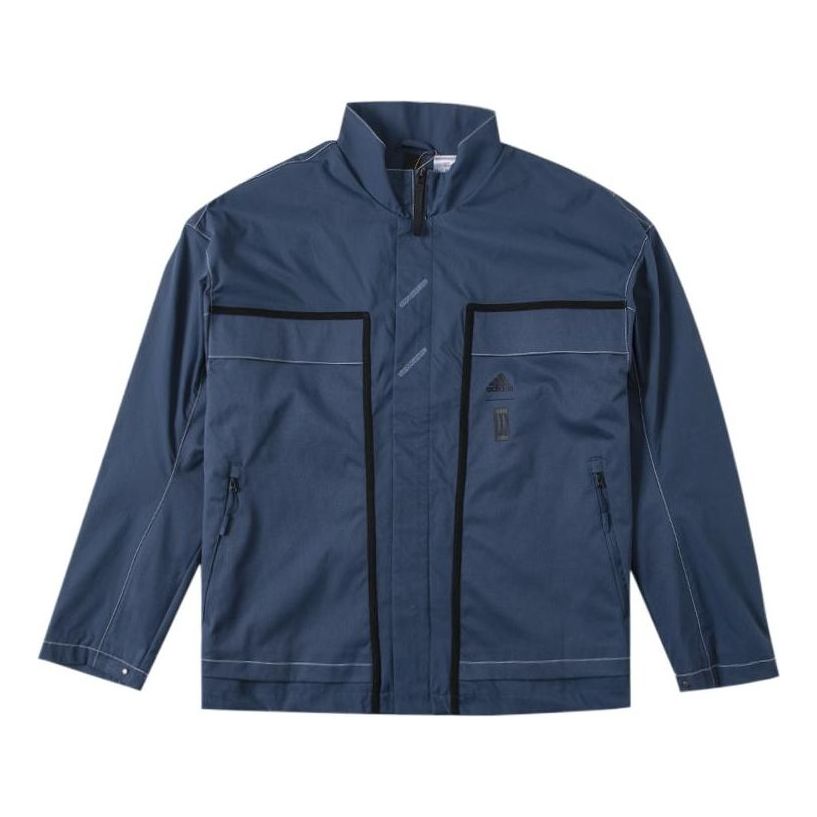 adidas Loose Casual Splicing Windproof Stand Collar Jacket Blue HM7471