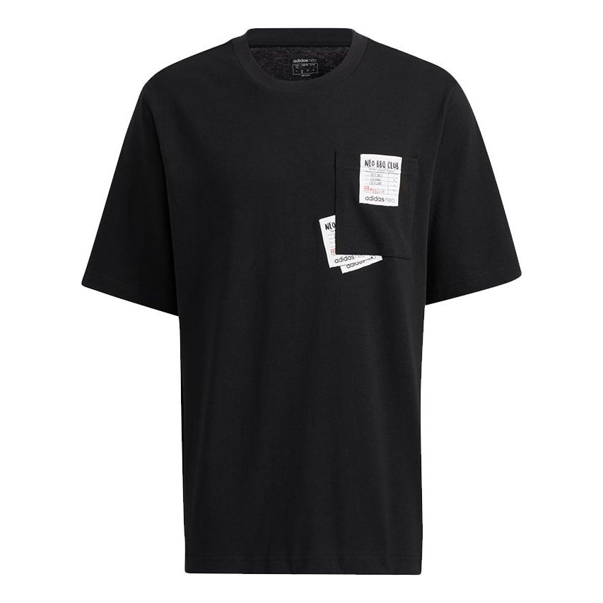 adidas neo M Bqfd Tee 3 Splicing Pocket Loose Sports Short Sleeve Black H62005