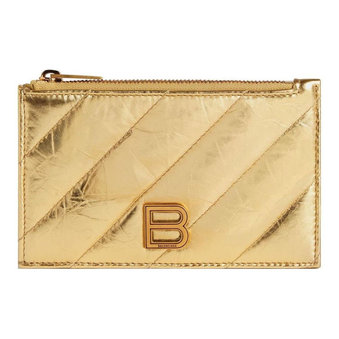 (WMNS) Balenciaga Crush Long Coin And Card Holder Metallized Quilted 'Gold' 7664652AAYO8004