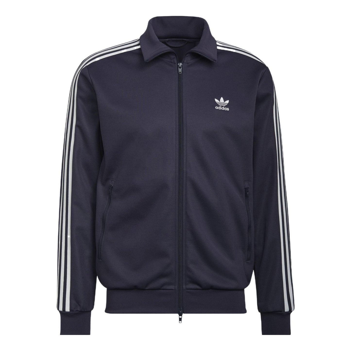 Men's adidas originals Stripe Printing Stand Collar Sports Jacket Dark Grey Navy Blue HB9445