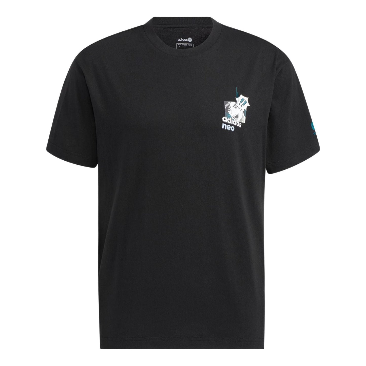 Men's adidas neo Cartoon Character Printing Logo Round Neck Short Sleeve Black T-Shirt HD4623