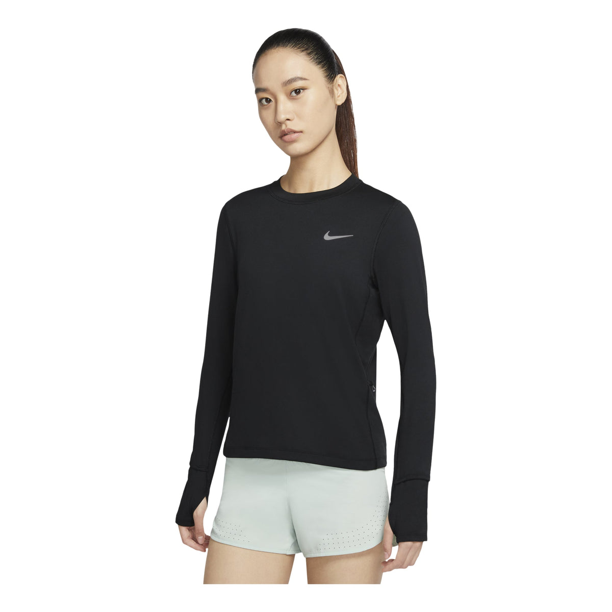 (WMNS) Nike Sports Running Round Neck Solid Color Long Sleeves Black T-Shirt CU3278-010
