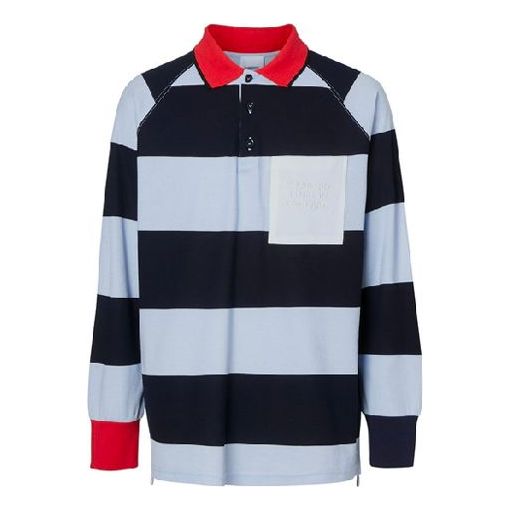 Burberry Long Sleeve Stripe Net Cotton Polo Male Blue 80134731