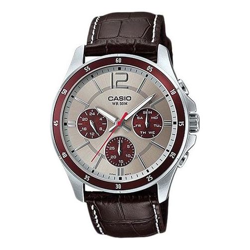 CASIO Men's ENTICER Wrist Red/Brown Waterproof Mens Red/Brown Analog MTP-1374L-7A1V