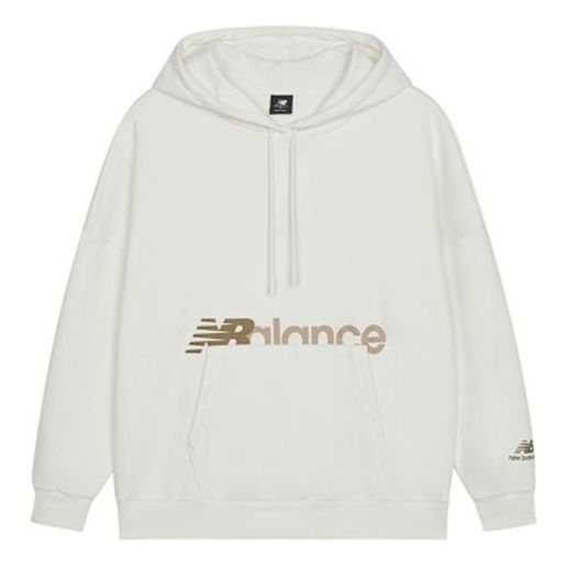 (WMNS) New Balance Logo Print Hoodie Asia Sizing 'White Brown' AWT13348-SST
