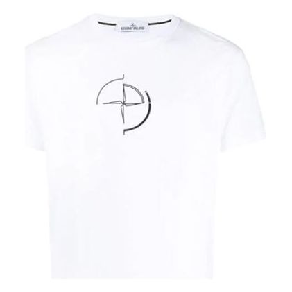 Men's STONE ISLAND Pure Cotton Printing Alphabet Short Sleeve White 7215NS89-V0001
