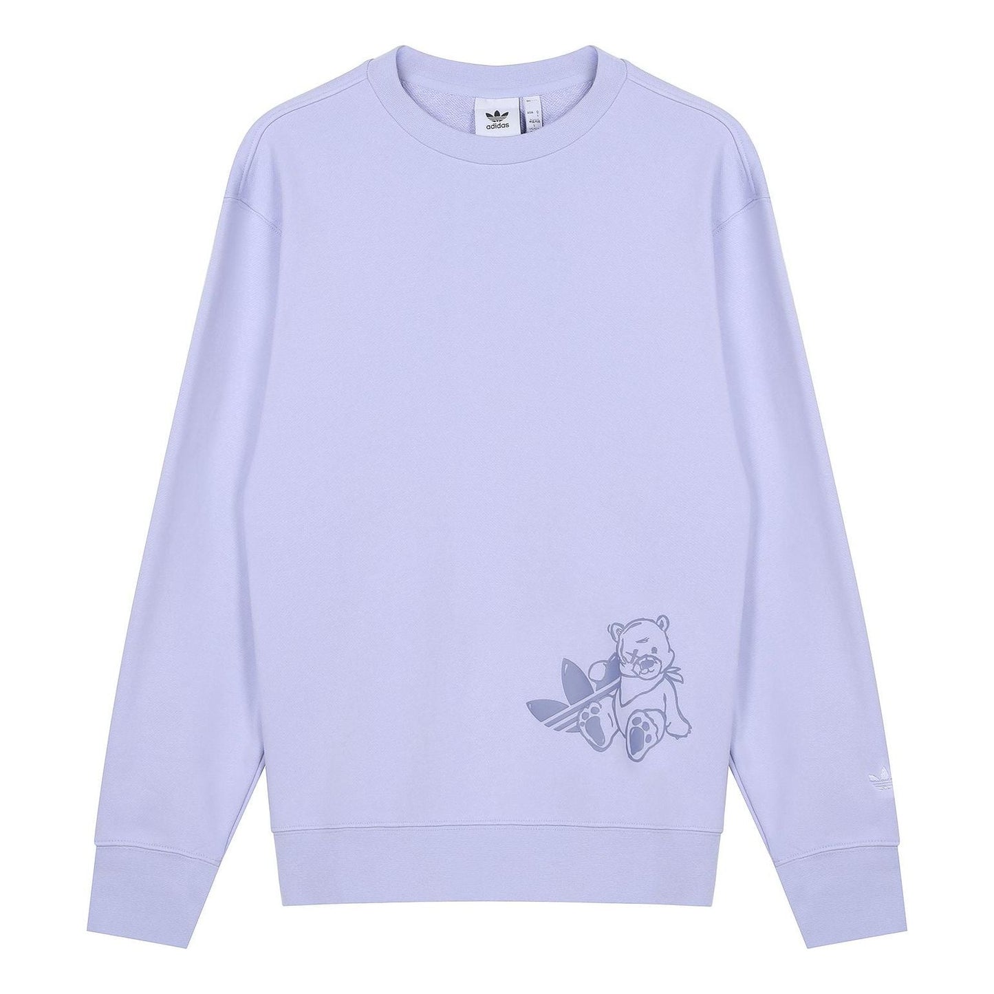 Men's adidas originals Bear Printing Sports Round Neck Pullover Light Purple HJ7824