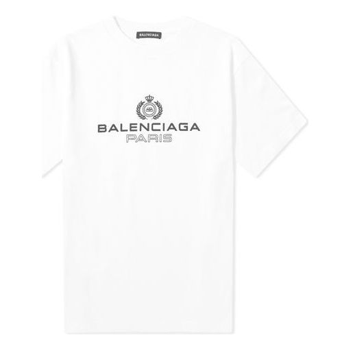 Men's Balenciaga BB Paris Printing Round Neck Short Sleeve Retro Version White 594579TGV609000