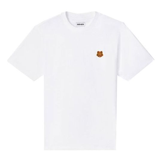 Men's KENZO Small Tiger Head Pattern Cotton Short Sleeve White FA65TS0034SJ-01
