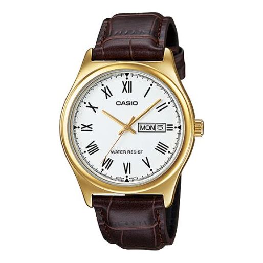 Casio Retro Fashion Business Analog Watch 'Gold White Brown' MTP-V006GL-7B
