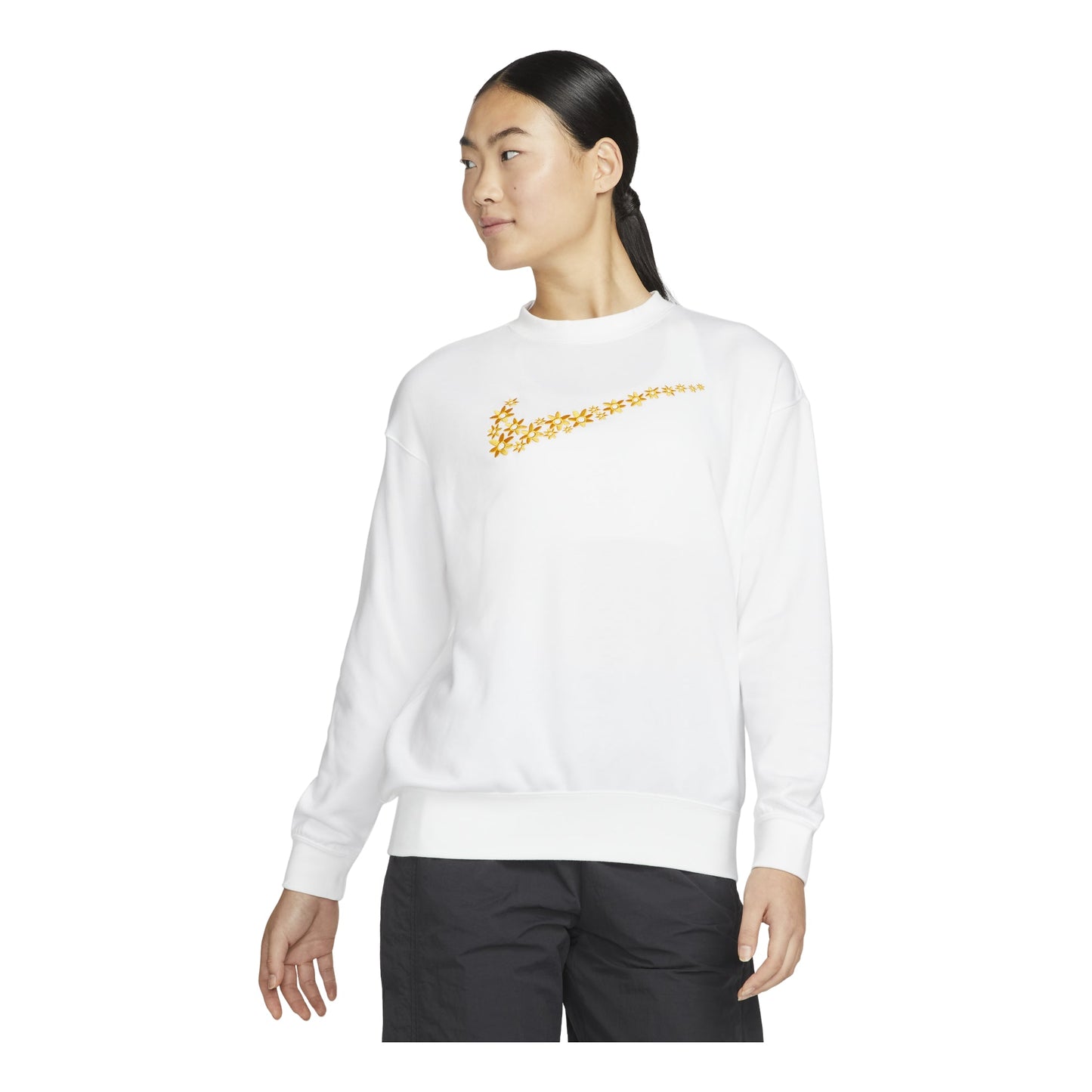 (WMNS) Nike Solid Color Flower Logo Casual Round Neck Pullover White Hoodie DM6310-100