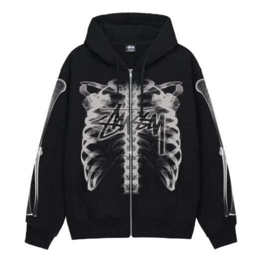 Stussy Rib Cage Zip Hoodie 'Black White' 1974948