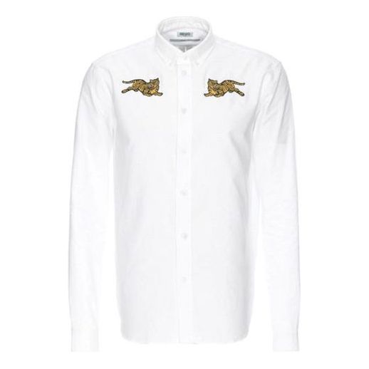 Men's KENZO Embroidered Pattern Long Sleeves Shirt White F955CH4021LD-01