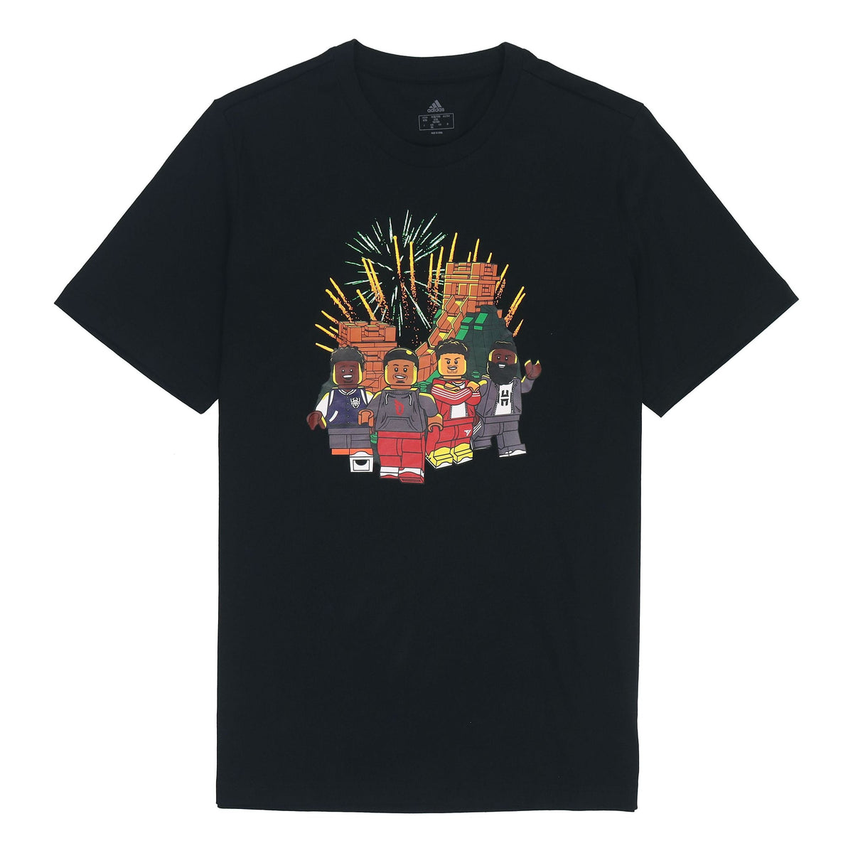 Men's adidas x LEGO Crossover Cartoon Character Great Wall Pattern Printing Round Neck Casual Short Sleeve Black T-Shirt HE0864