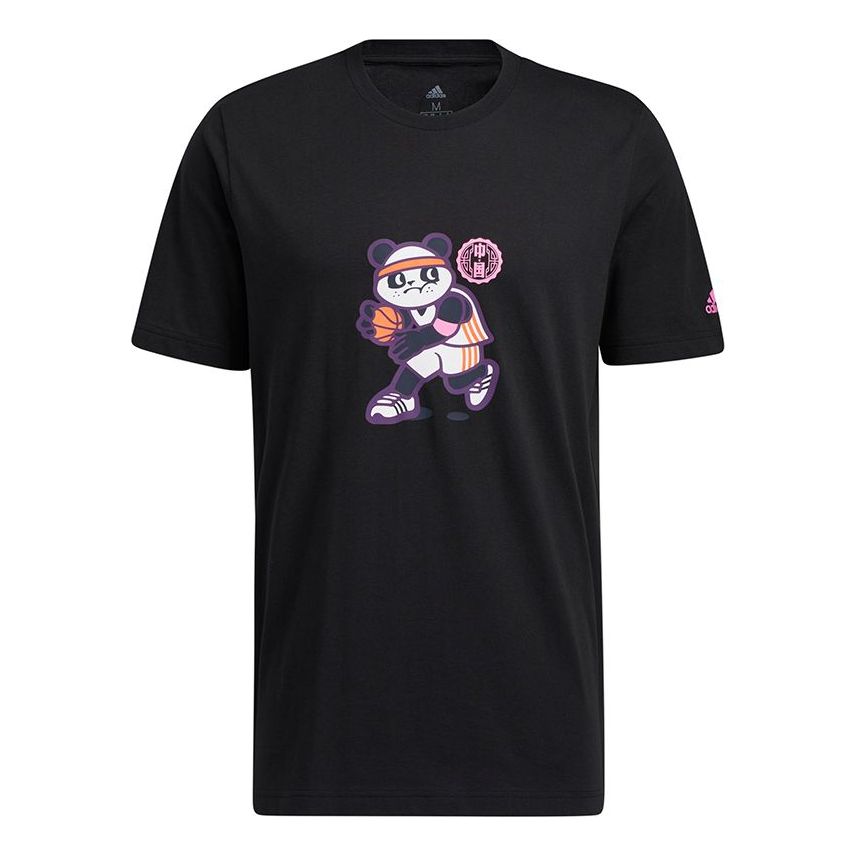 adidas Panda Tee Funny Cartoon Printing Basketball Sports Round Neck Short Sleeve Black GN5149