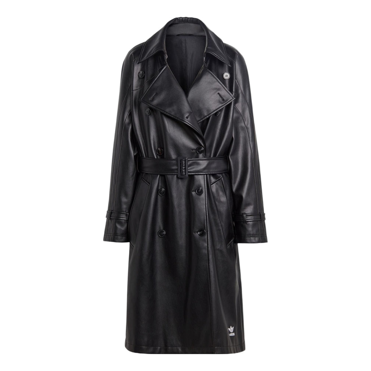 (WMNS) adidas Adicolor Trefoil Faux Leather Trench Coat 'Black' II6083