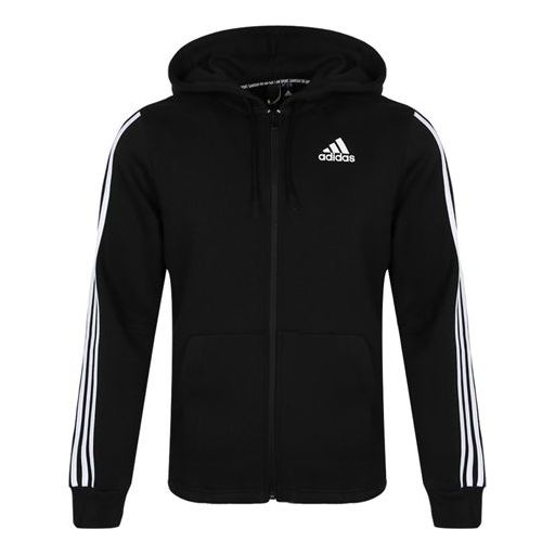 adidas Printing Sports Fleece Lined hooded Knit Jacket Black DQ1455