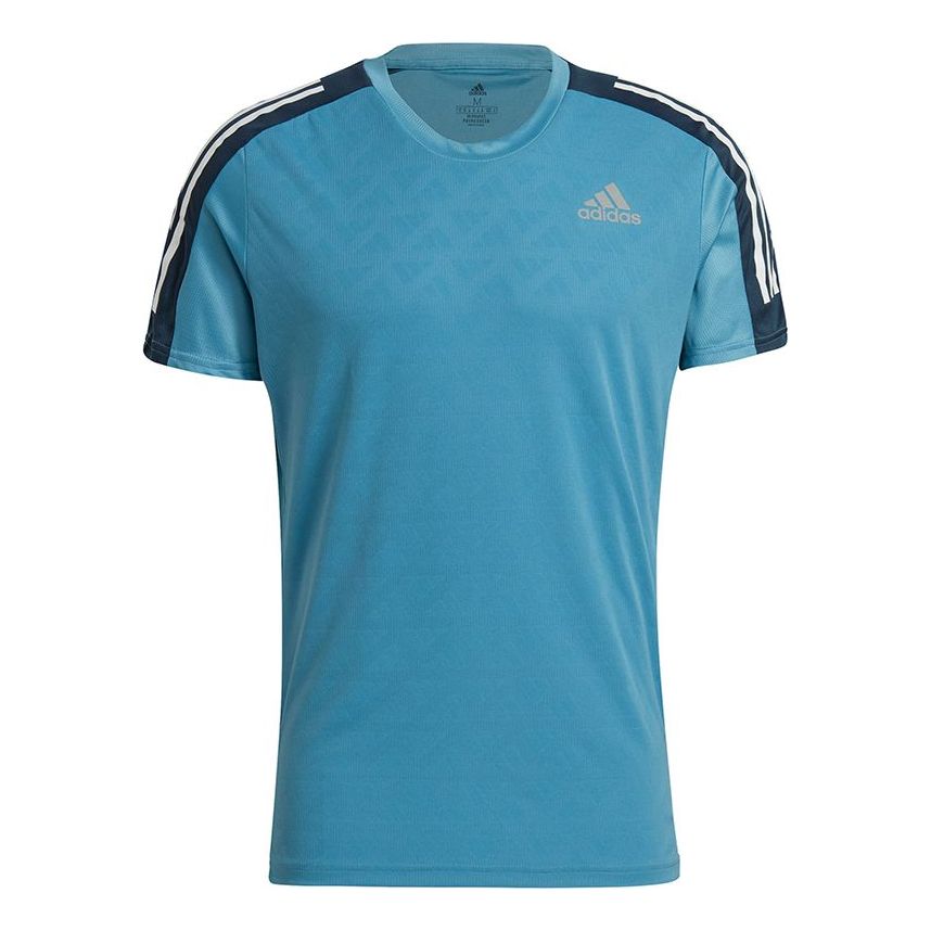 adidas Own The Run Tee Running Sports Round Neck Short Sleeve Blue GM6003