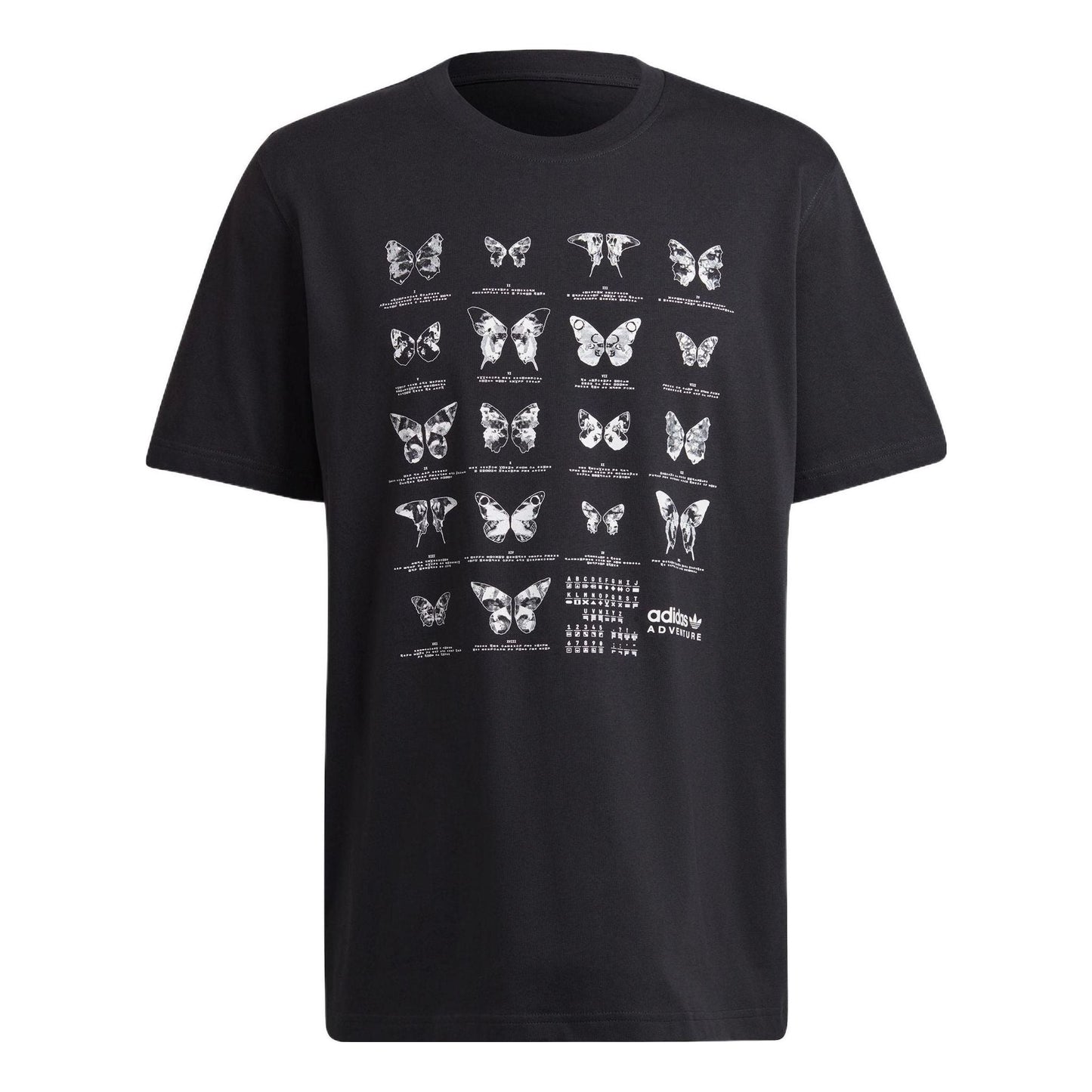 Men's adidas originals Butterfly Printing Casual Sports Loose Short Sleeve Black T-Shirt HF4802