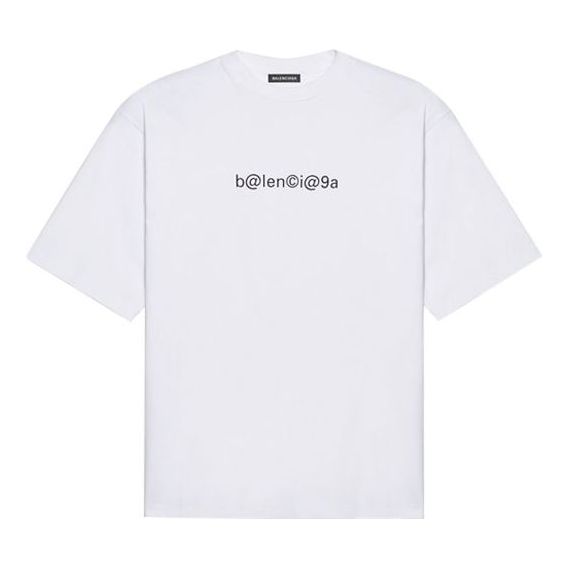Men's Balenciaga Symbolic Round Neck Alphabet Printing Short Sleeve White 620969TIV509040