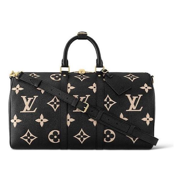 LOUIS VUITTON Keepall Bandouliere 45 Monogram Empreinte Leather 'Black Beige' M46670