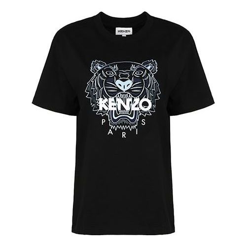 KENZO SS21 Tiger Head Printing Pattern Round Neck Short Sleeve Black FB52TS9124YE-99