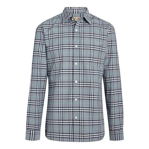 Men's Burberry Plaid Long Sleeves Shirt Blue Gray 80032831