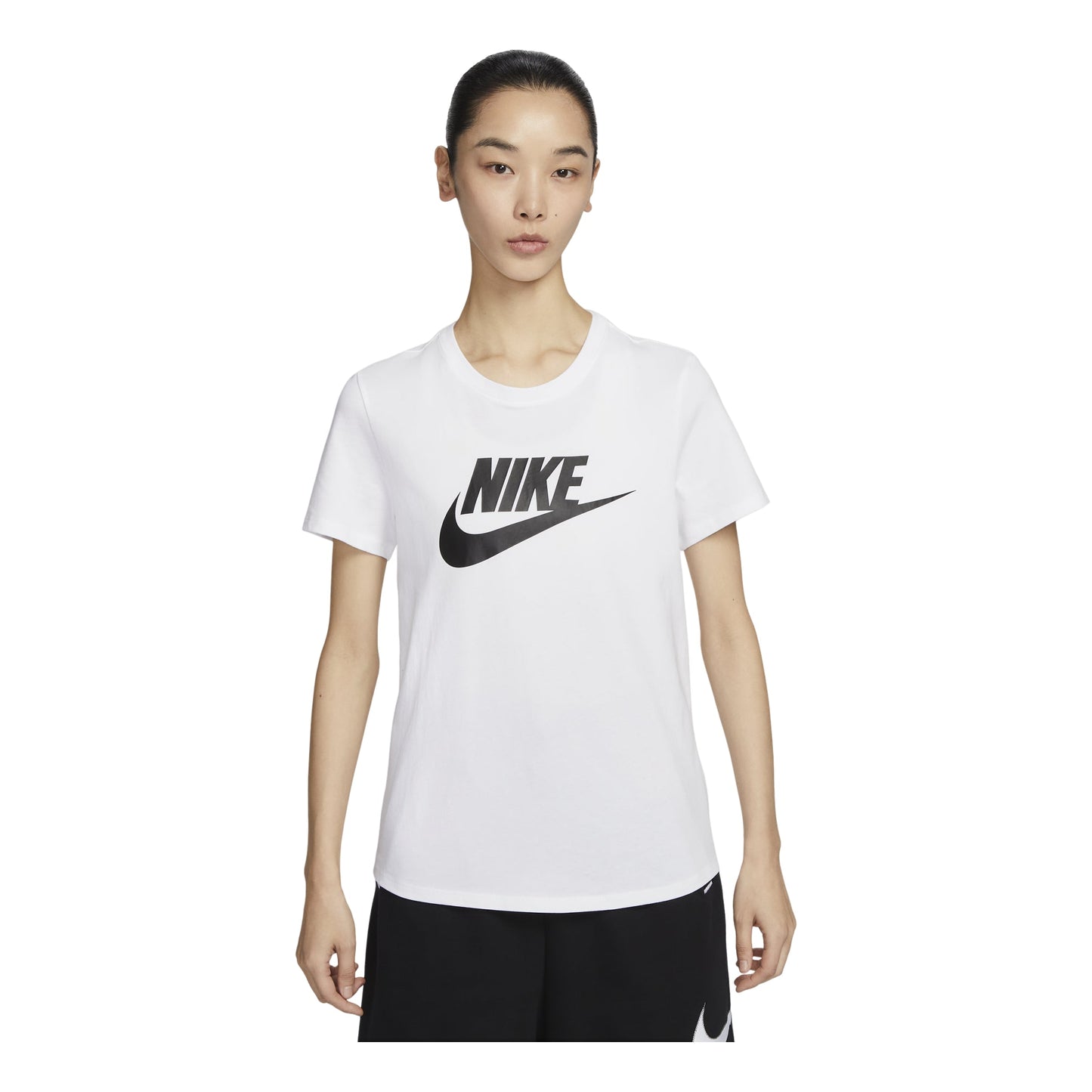 (WMNS) Nike Sportswear Essentials Logo T-shirt Asia Sizing 'White Black' DX7907-100