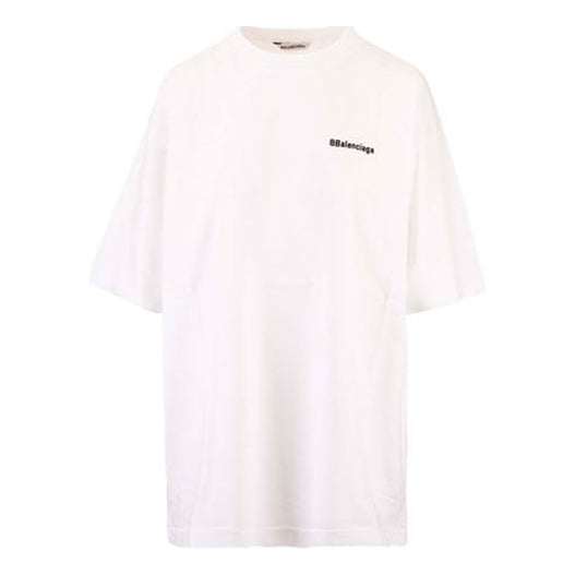 Men's Balenciaga SS21 Cotton Logo Round Neck Short Sleeve White 641655TJV879040