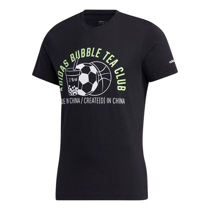adidas neo M Fav Jul Tee2 Printing Sports Round Neck Short Sleeve Black GJ8894