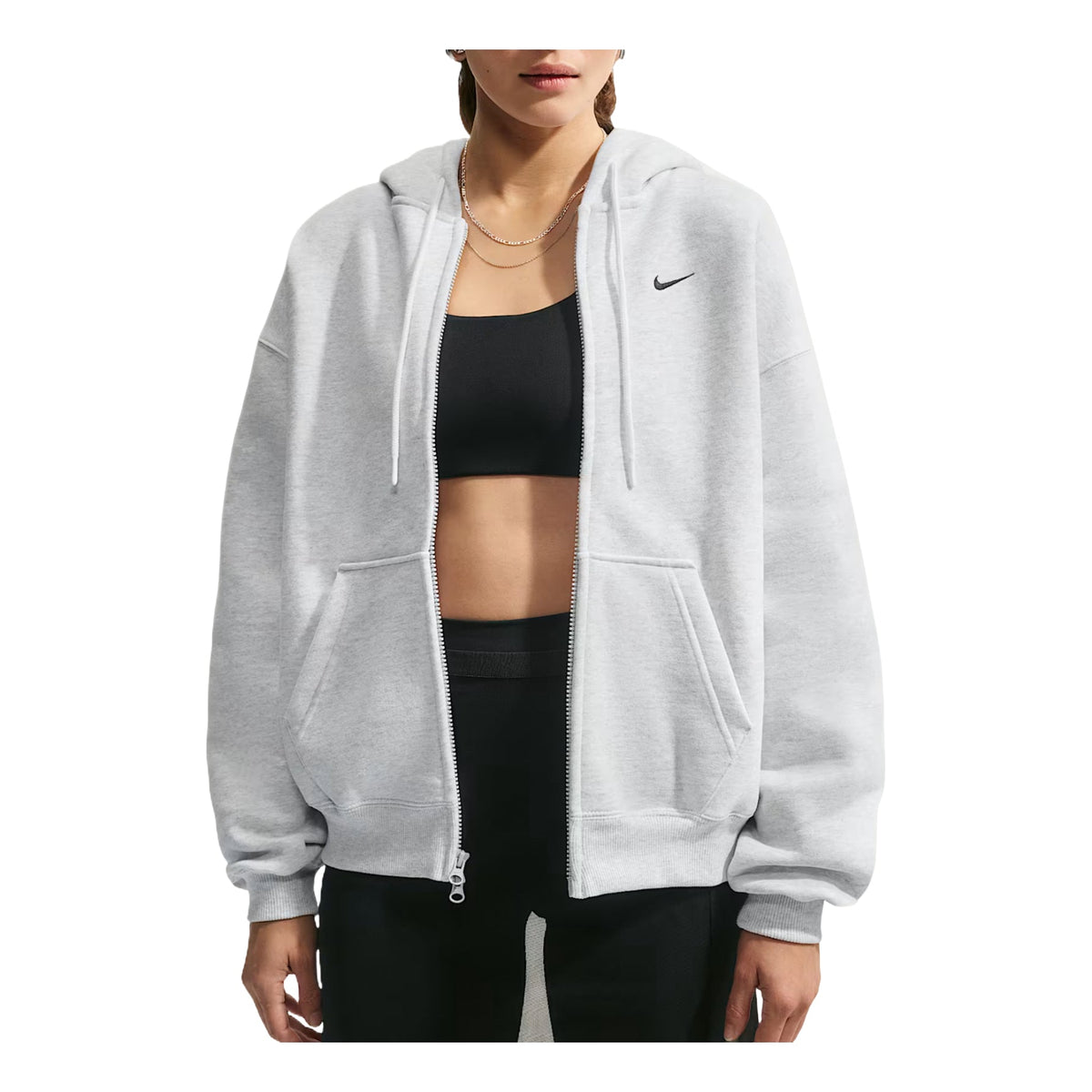 (WMNS) Nike Studio Fleece Medium Weight Oversized Hoodie 'Birch Heather Black' IM8084-051