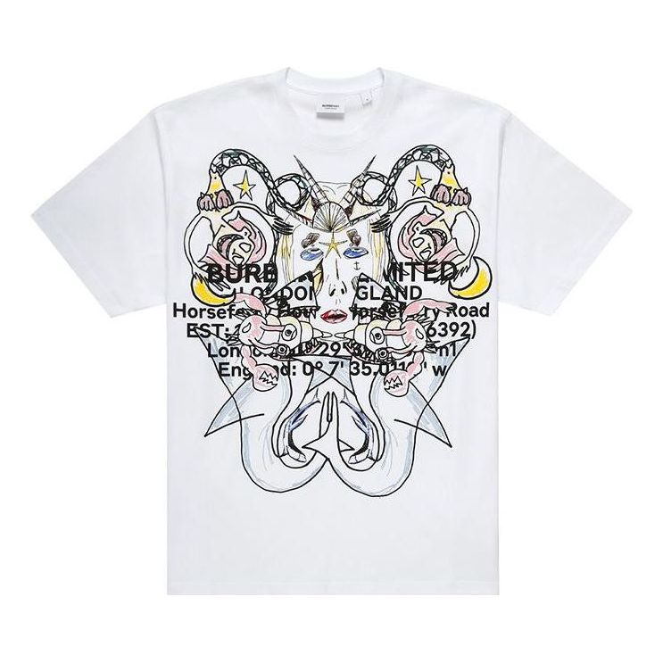 Men's Burberry SS21 Printing Loose Cotton Short Sleeve White 80406781