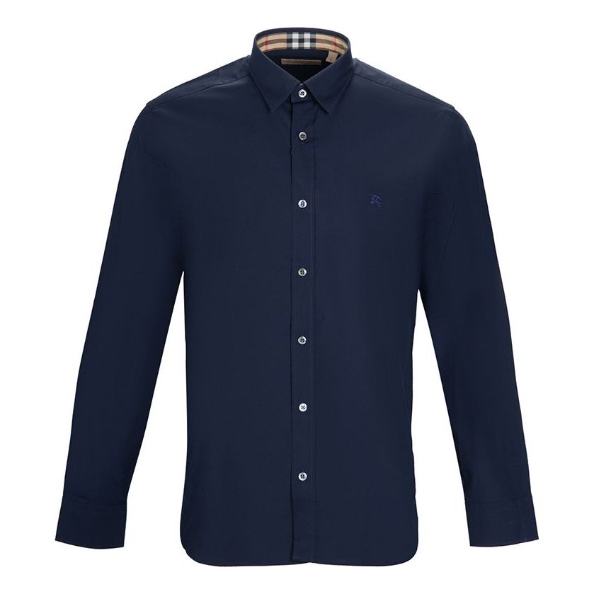Men's Burberry Logo Casual Long Sleeves Button Shirt Navy Blue 80087051