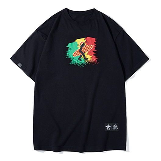 PJs Vigor Reggae Surf Pattern Printing Cotton Short Sleeve Unisex Black 20SSTS10292-P
