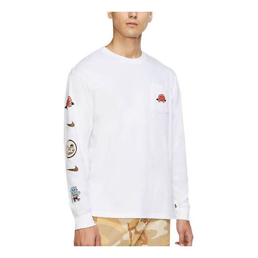 Nike SB Cartoon logo Printing Pocket Skateboard Long Sleeves White CZ6176-100