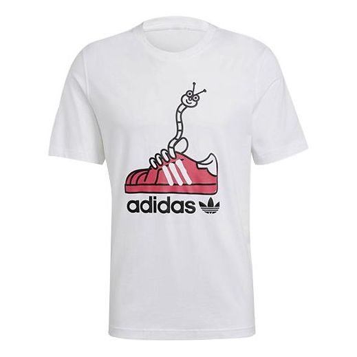 adidas originals Worm Tee Funny Printing Sports Short Sleeve White GN2155
