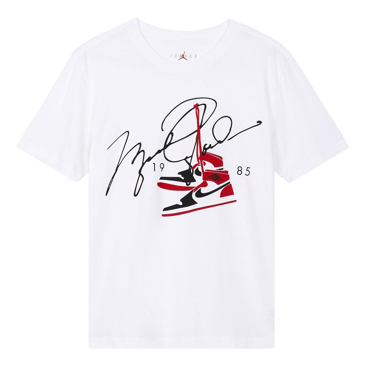 Men's Jordan AJ85 Signature Printing Short Sleeve White T-Shirt BQ5539-100