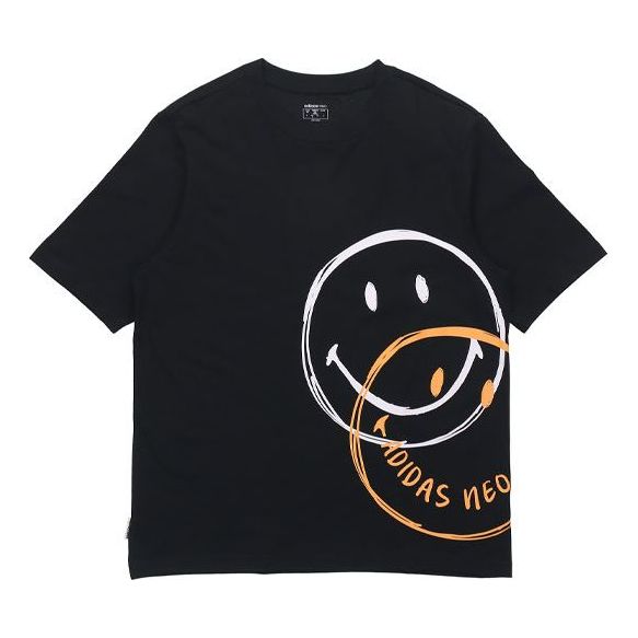 adidas neo U Csmy Tee Casual Sports Smiling Face Printing Short Sleeve Black H61985