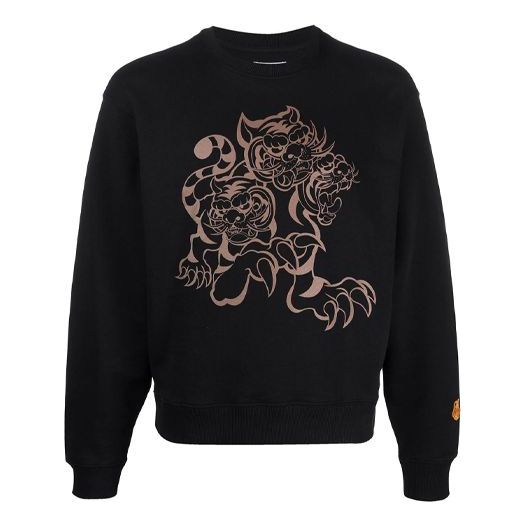 Men's KENZO x Kansaiyamamoto SS21 Crossover Tiger Printing Pattern Round Neck Pullover Black FB55SW0104ML-99