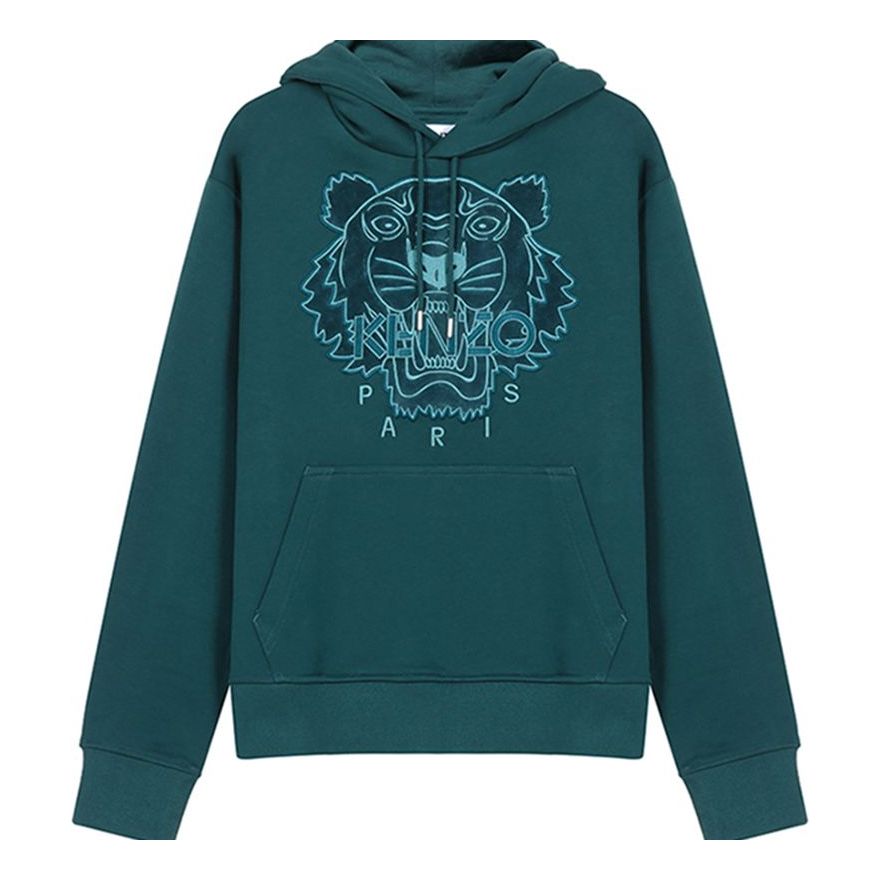 Men's KENZO Tiger Head Embroidered Cotton hooded Long Sleeves Sports Green FA65SW3104XJ-73