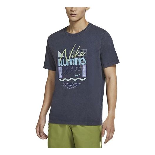Nike Dri-FIT Alphabet Printing Sports Short Sleeve Obsidian Color Black CZ8181-451