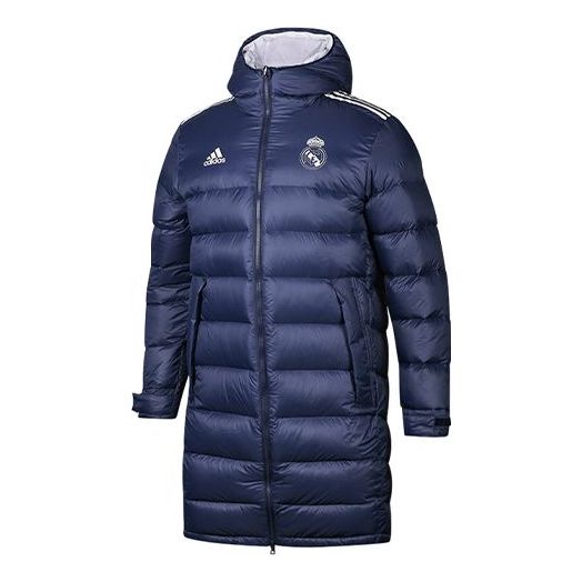 adidas Real Madrid Soccer/Football Stay Warm hooded mid-length Down Jacket Navy Blue FQ3317