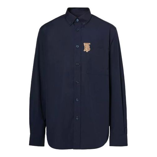 Men's Burberry Monogrom Pattern Elastic Shirt Navy Blue 80367641