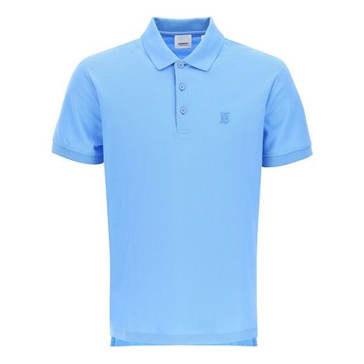 Men's Burberry SS21 Logo Embroidered Short Sleeve Polo Shirt Sky Blue 80393130