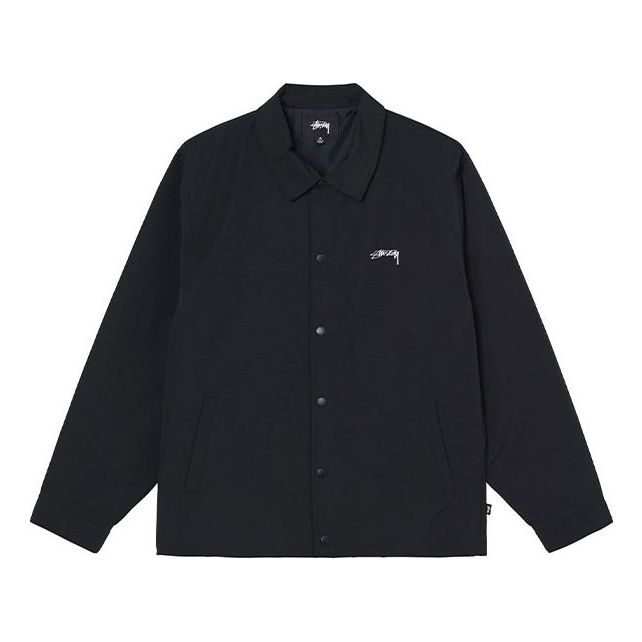Stussy Smooth Stock Coach Jacket Logo Solid Color Unisex Black 115594