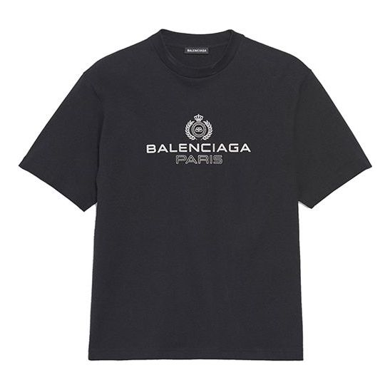 Men's Balenciaga Retro Knit BB Paris Printing Short Sleeve Version Black 594579TGV601000